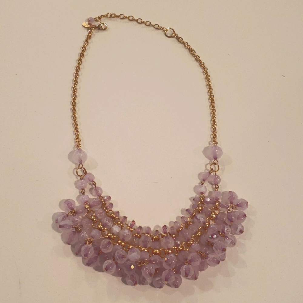 Amethyst Colored Layered Beaded Gold Chain Necklace